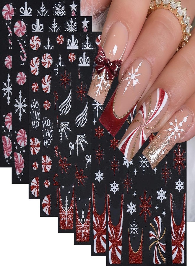SHUXILIN 8 Sheets Red Christmas Nail Art Stickers Pink White Red Glitter Snowflake Nail Decals 3D Self-Adhesive Xmas Tree Winter Nail Design Gift Box Bow Nail Supplies Winter New Year Nail Decor for Women - Image 1